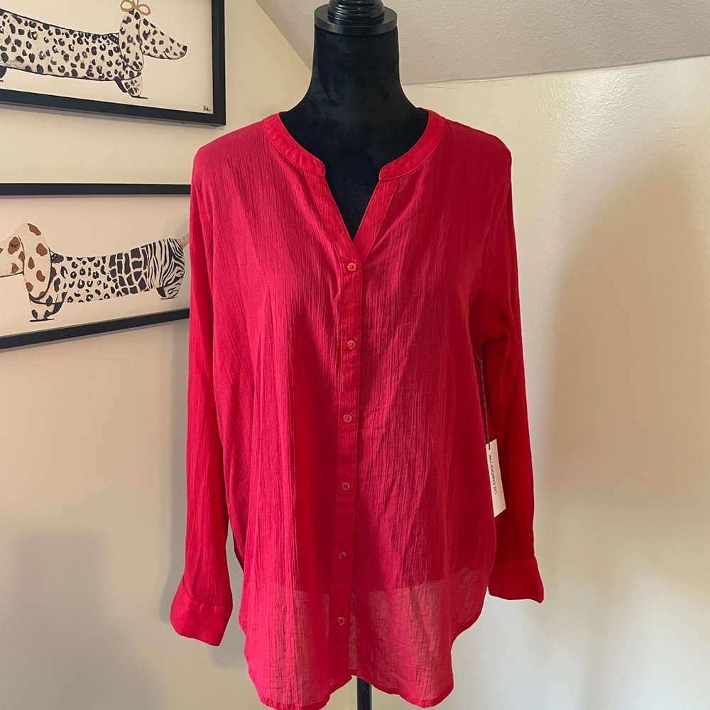 Women's Red Button-Up Blouse